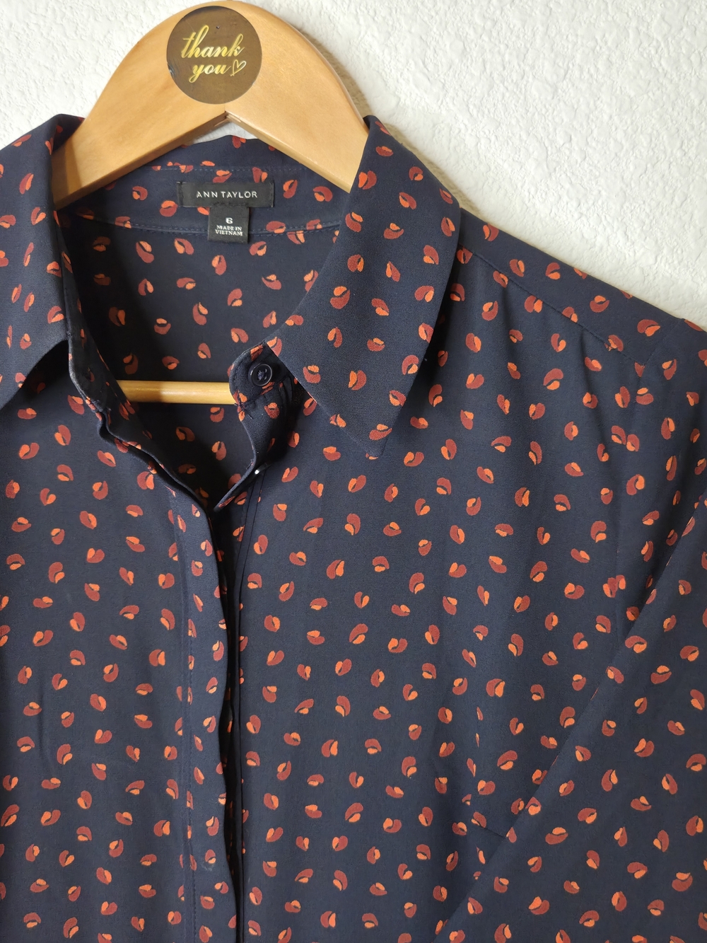 Ann Taylor Shirt Dress Navy Orange Dot Womens Size 6